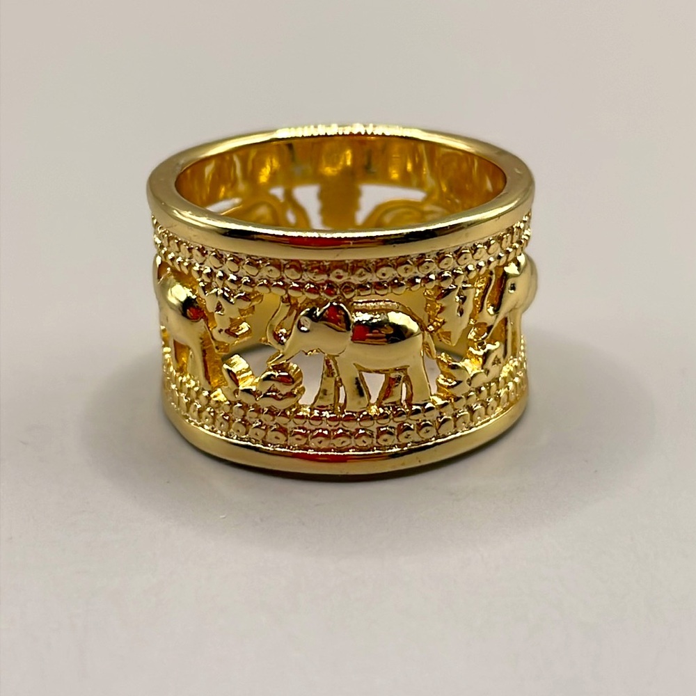 And Now This Gold Plated Jewish Elephant Wide Band Ring Size 6.5